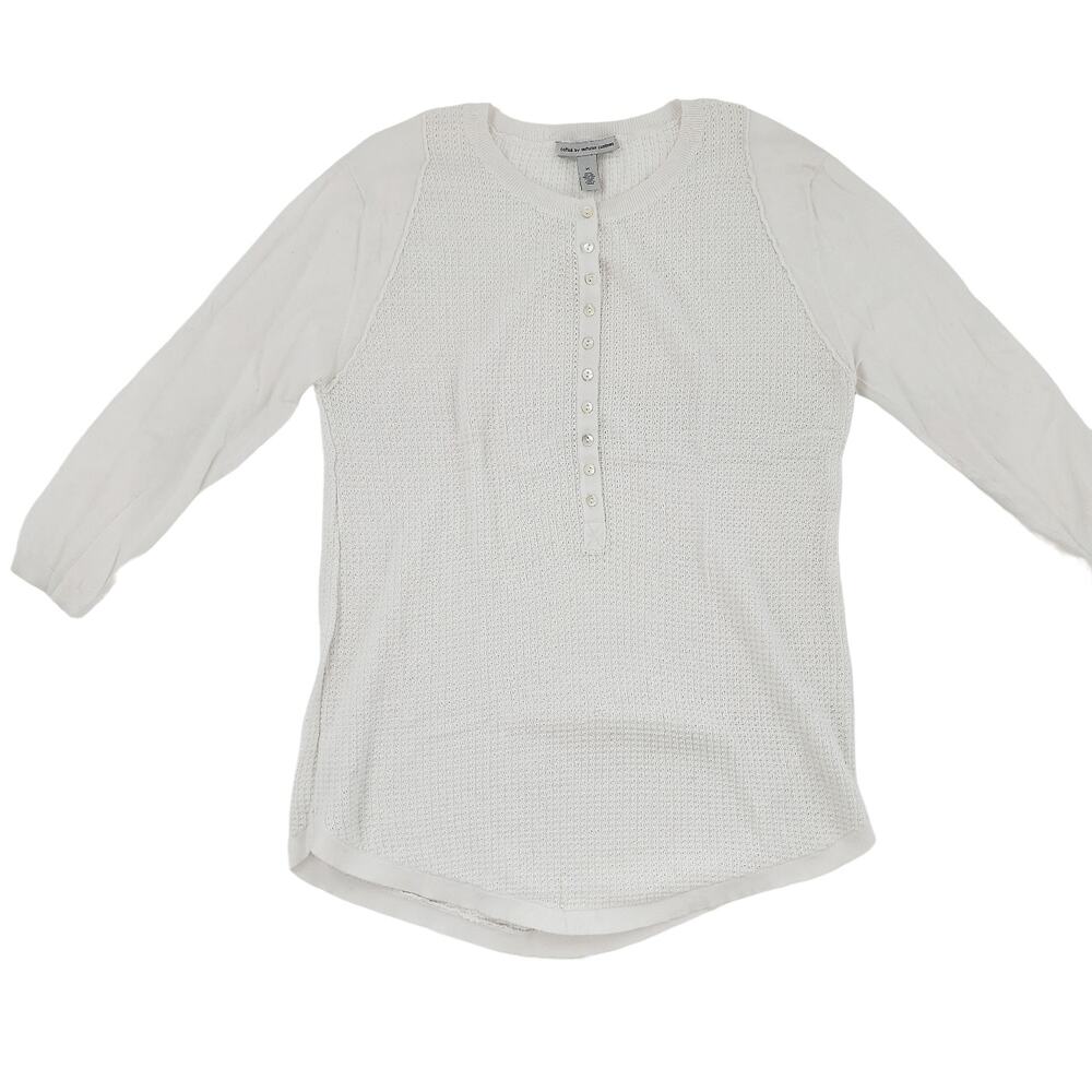 Cotton by Autumn Cashmere Womens Henley Sweater Top ¾ Sleeve Shirt White Medium